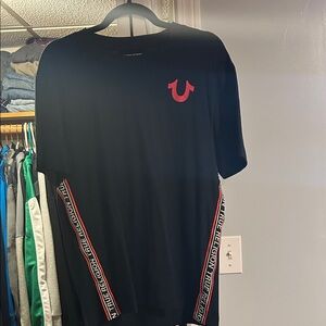 True Religion Black Tee with Red Logo and Trim